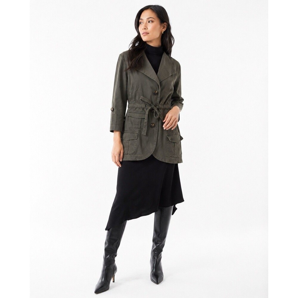 Anthropologie Tabitha Olive Green Cotton Utility Safari Jacket Size 10